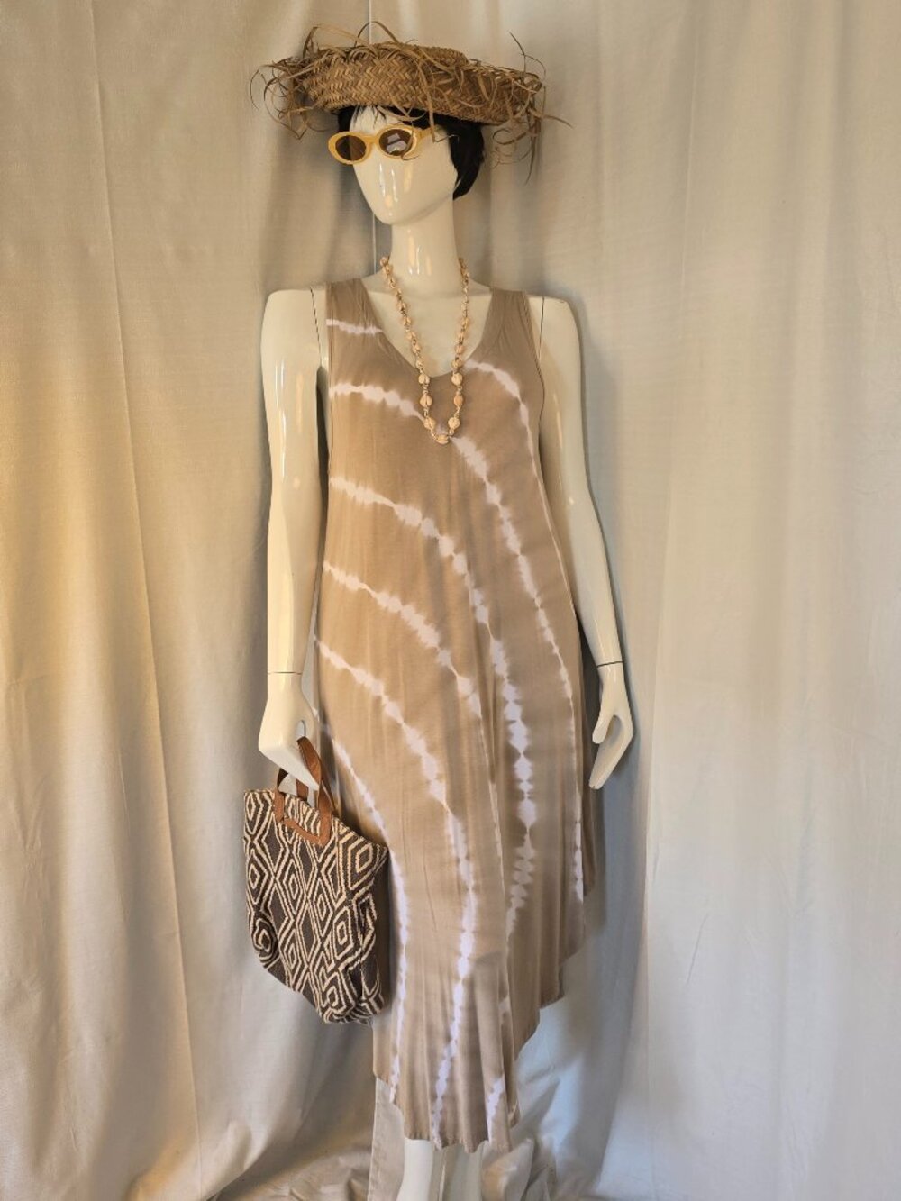 Beach Break Tan and White Tie-dye Maxi Beach Dress Size Large